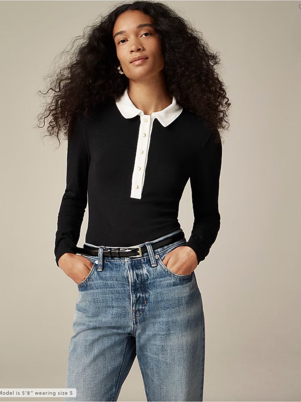 J. Crew Refined Long Sleeve Polo Shirt Black Size Small
